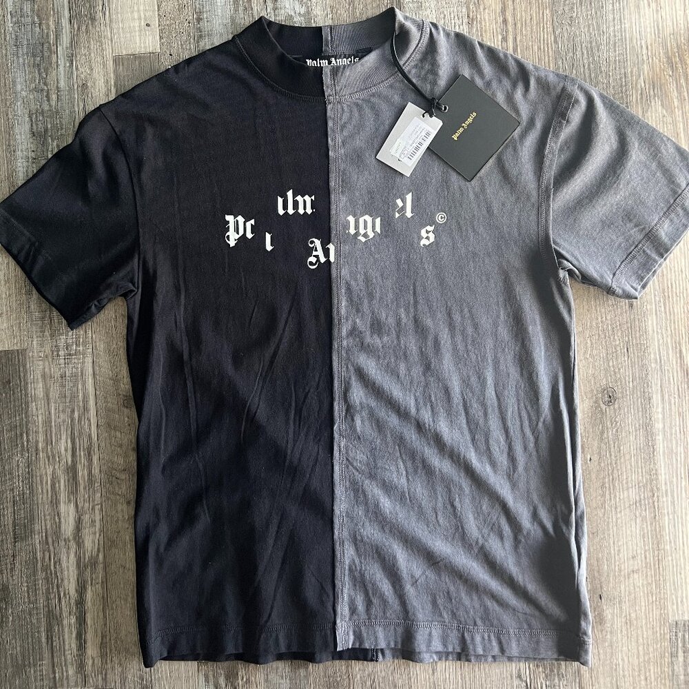 Palm Angels Broken Logo Panelled Black Grey Tee